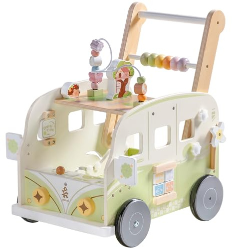 ROBUD Girello in legno, velocità e altezza regolabili per bambini, giocattolo educativo, regalo per ragazzi e ragazze a partire dai 10 mesi, 1-2 anni, verde