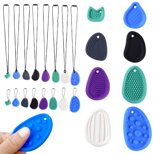 Echehi Giocattoli Sensoriali, 8 Pezzi Pietre Antistress per Adulti e Bambini, con 8 Cordini Regolabili, Fidget Toys per Ansia, Autismo e ADHD