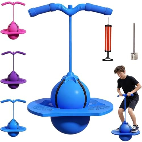 STOAT Balance hüpfball。Sprungball für Kinder, Pogo-Sprungball mit Griff, rutschfeste Oberfläche, Sportspielzeug für Haus, Garten & Innenbereich, ideal zum Spielen und Trainieren (blau)