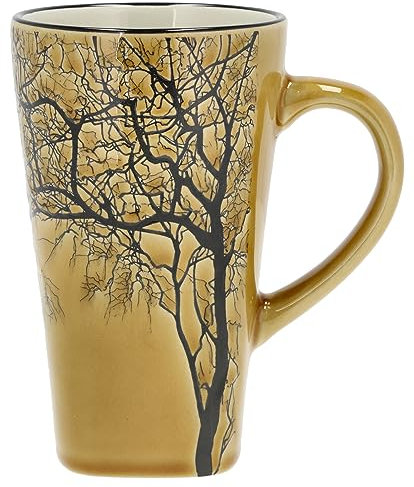 Villa Collection - Hela Mug Dia 50 cl - Grande Tasse en Grès 9 x 15 cm - Café & Thés - Resistant & Design - Motif Bois - anniversaire, fête des mères, fête des pères, noel - Jaune Doré