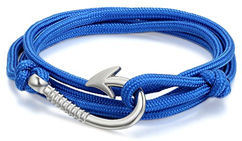 JewelryWe Smycken män kvinnor armband flätat ankare armband nylonrep legering 7 färger, 20 centimeter, Metall