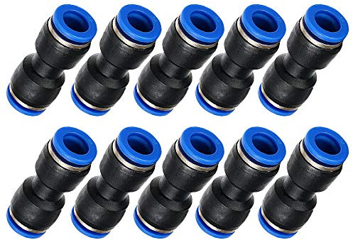 Metalwork Plastic Push to Connect Straight Union Pipe Tube Fitting, 10mm OD x 10mm OD, Straight Pneumatic Connector (Pack of 10)