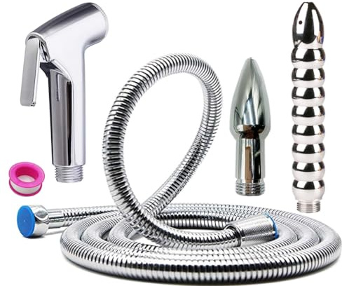 GNEGKLEAN Shower Enema Douche Kit, Stainless Steel Anal Cleaner with Handheld Spray, Flexible Hose & Nozzles, Hygienic Personal Cleansing System for Bathroom Use