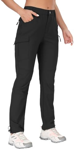 GymBrave Pantaloni Trekking Donna Cargo Capri 3/4 Estivi Leggeri Asciugatura Rapida con Tasche Zip Campeggio All'Aperto Lungo Nero S