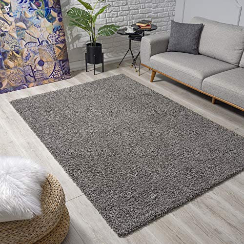 Muratap Teppich Wohnzimmer Modern - Loca Shaggy - Hochflor Teppich Weich und Warm Schmutzabweisend und Pflegeleicht Wohnzimmerteppich - Große: 60x110 cm - Farbe: Grau