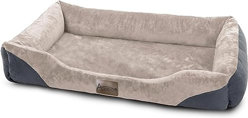 Hundebett Hundekissen für kleine, mittlgroße und große Hunde - waschbare Hundekörbchen mit hohem Rand 80x120, 70x100, 60x80, 40x50 Farbe Beige Größe 60 cm x 80 cm