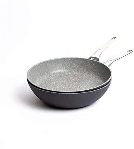 MasterClass Set of Cast Aluminium Fry Pan 28cm, Wok 28cm