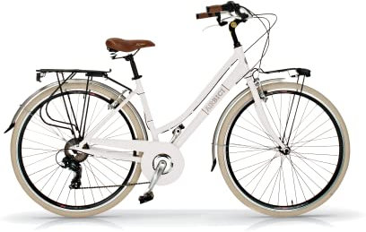 Airbici 605AL Damenfahrrad Citybike 28 Zoll Weiß | Fahrrad Damen Retro Cityräder City Bike | 6 Gänge, Aluminiumrahmen, Schutzblech, LED-Licht und Gepäckträger City-Bike Damen (Rosa)