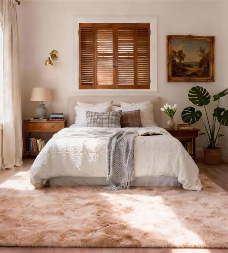 VOFUSHON Alfombra Salón 120 X 160 CM Caqui Tapete Pelo Largo Carpet Lavable Antideslizante para Dormitorio