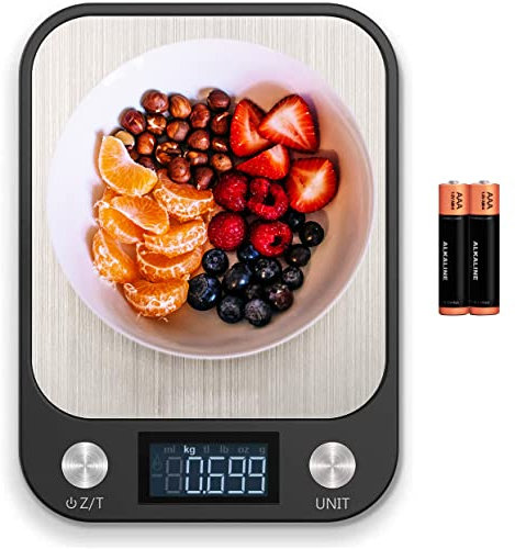 LEVADA PLUS Bilancia da cucina digitale multifunzione (15 kg) con ampio display LCD, bilancia alimentare, con piattaforma in acciaio inossidabile, alta precisione, compatta e sottile - Nero (15 kg)