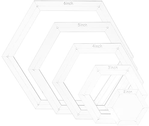 BENECREAT Plantilla de Acolchado Hexagonal de 5 tamaño, Regla de Máquina de Coser Intrincada Acrílica con Margen de Costura de 3.5mm para Manualidades de Corte de Retales A Mano DIY, 5 pcs
