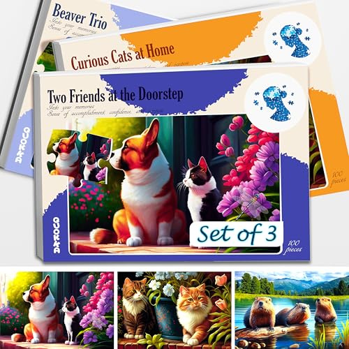 QUOKKA 100 Pieces Dementia Puzzles for Elderly - Large Piece Activities Products for Seniors - 3 Alzheimers Jigsaw Puzzle Games for Adults with Animals - Cognitive Gifts Toys for Men and Women