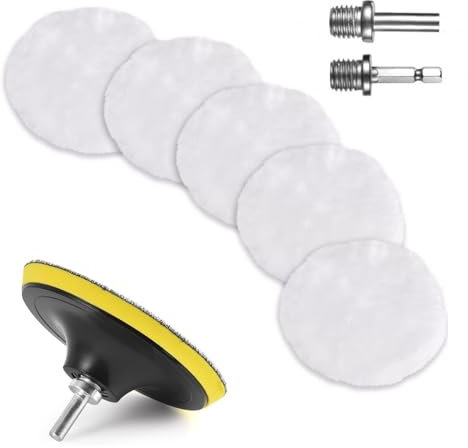 Norhogo Kit 8 Pezzi di Lucidatura Auto, 100mm Tamponi Lucidatura Lana, 5 Pezzi Tamponi per Lucidatura Auto, Tamponi per Lucidatura Auto con M10 Adattatore Trapano e Adattatore Esagonale