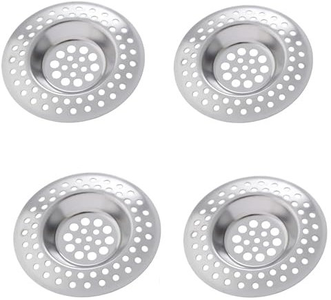 Stainless Steel Kitchen Sink Strainer Plug, Standard Strainer Drain Protector Hair/Food Catcher for Bathroom, Kitchen, Shower (Pack of 4)