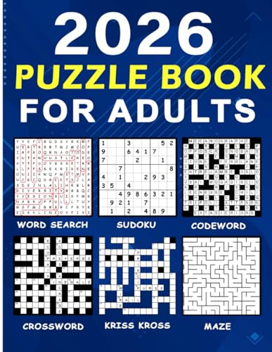 Puzzle book for adults: Activity book ! Wordsearch, Crossword, Codeword, Kriss Kross, Sudoku & Mazes (Puzzle Challenge)