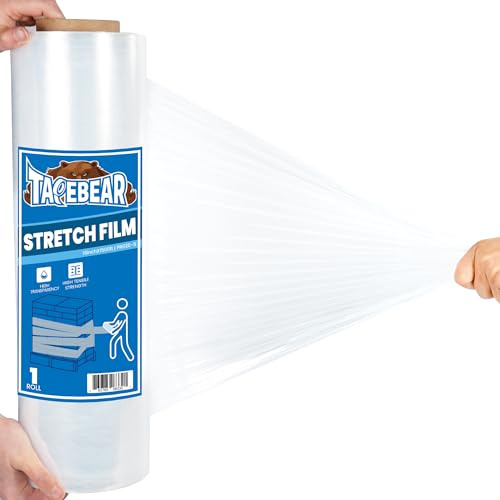 TAPEBEAR Pellicola Imballaggio Trasparente 457mm x 457M, Pellicola Estensibile Industriale, Plastica Pellicola Protettiva, Pellicola per Imballaggio Per Pallet e Pellicola Termoretraibile, Traslochi