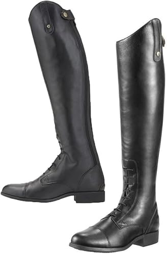 Stivali da Equitazione da Donna Stivali da Cavaliere in Pelle PU retrò con Cerniera Posteriore Stivali da Equitazione per Cavalli con Lacci di Grandi Dimensioni per Esterni, Nero, 36 EU