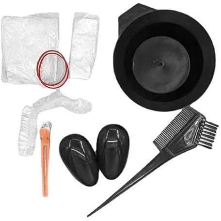 ZONADAH Juego de 8 brochas y pinceles para colorear el cabello, peine y cuenco mezclador, orejeras, guantes, bufanda, gorro de ducha, pasador, coletero, kit de tinte de pelo para salón de belleza