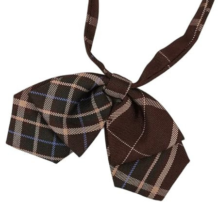 alloneslife Damen-Krawatte, Braun, Kariert, Gestreift, Vintage-Stil, Vorgebundene Krawatte, Polyester, College, Schuluniform, See Size Chart