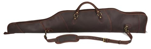 TOURBON Genuine Leather Rifle Case 52 Soft Padded Rifle Bag with Zipper Pocket and Shoulder Strap