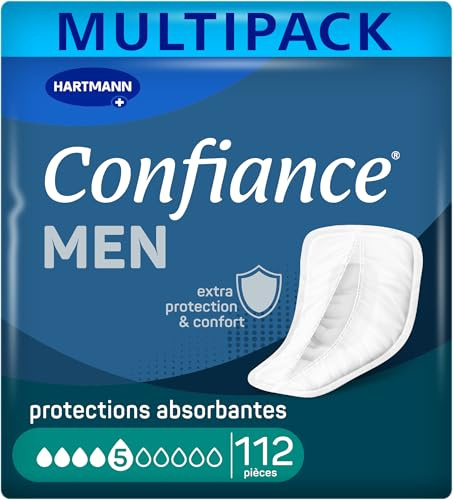 Confiance Men - Petites Protections Anatomiques Absorbantes pour Hommes - Discrètes - Niveau d'Absorption = 5 gouttes (Fuites Urinaires Moyennes) - pH Neutre à la Peau - 8x14 Unités