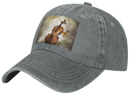 AMREWQYL Casquette imprimée papillon et violoncelle - Casquette de cowboy délavée - Casquette de camionneur, gris, 4-7