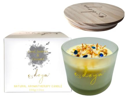 Deya Natural Soy Wax Candles | Healing Crystals&Dried Flowers | 3 Wick Candle | Up to 45 Hours Burning Time | Frosted Glass Jar | Vegan | Aromatherapy | Best Gift for Men and Women