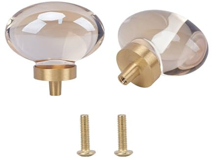 HO2NLE 2 Stück Schrankknöpfe Kristall Ovale Kristallknäufe 45mm Möbelknöpfe Kristall für Kommode, Schränke, Küche, Garderobe