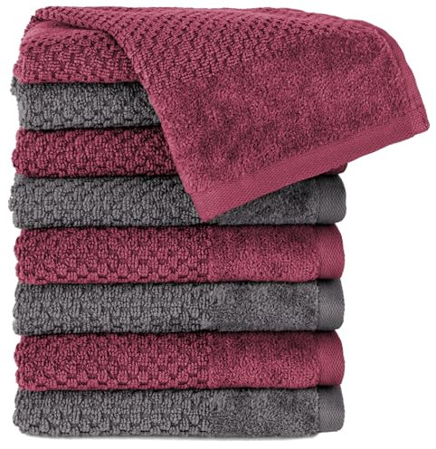 Pure Label 8-TLG. Gästehandtücher 30x50 cm mit Aufhängeschlaufe aus 100% Baumwolle, saugstark, weich und Oeko-TEX Zertifiziert - 8 Gästehandtücher Anthrazit | Beere, 30x50 cm