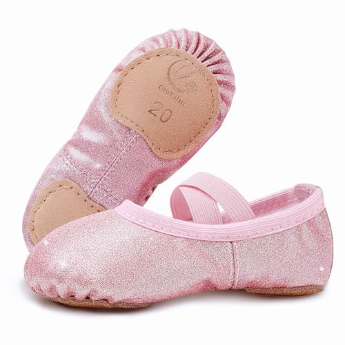 GroYolan Zapatillas de Ballet para Niña con Purpurina, Bailarinas de Danza Clásica con Suela Partida Antideslizante, Zapatos de Baile Ligeros para Gimnasia Rítmica, Clases y Actuaciones