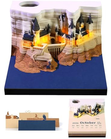 Time Piece Calendar 2026 with Lights, 3D Time Piece Calendar 2026, DIY Tear-Away 3D Artsy Pads, 3D Memo Pad Paper Carving Art for Desktop Decor (Battery not included)