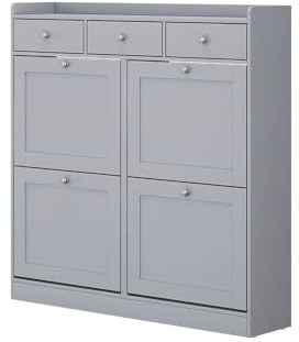 Vicco Shoe tipper Vitto, Grey, 100 x 99.5 cm with 3 drawers & 4 folding compartments, for space-saving storage of shoes and accessories