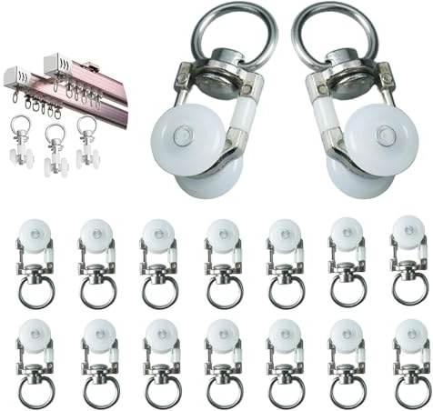 30 Piezas Rodillos para Riel de Cortina Deslizadores de Gancho con Ruedas en Acero Inoxidable y Plástico Blanco Accesorios para Sistema de Cortinas Correderas