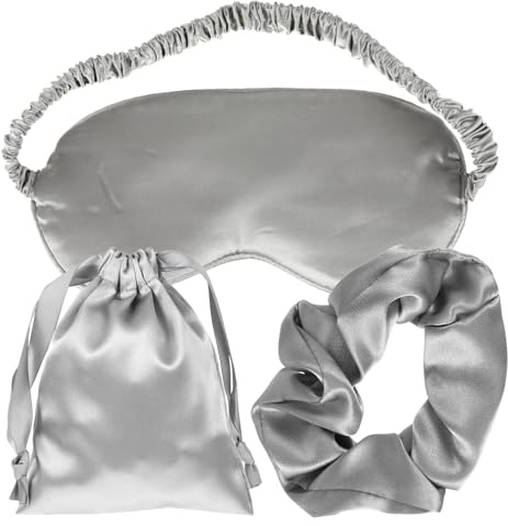 Warmhm Lot de 3 set de Masques de Sommeil en Satin Gris Business Bandeau pour Cheveux Taille Unique Confortable Léger et Occultant Voyage et Relaxation Masque Yeux Doux pour Nuit