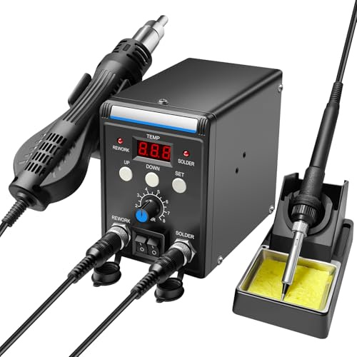 700W Soldering Iron Kit, Hot Air Rework Station with Adjustable Temperature, Adjustable Air Volume, Auto Start/Stop Function,3 Hot Air Nozzles, Essential Tools for DIY Electronics Repair and Soldering