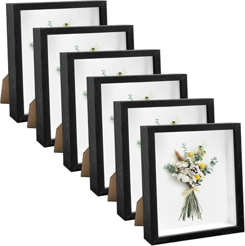 6 Pack Shadow Box Picture Frame, 22 x 27 cm Shadow Boxes Display Cases Wood Shadow Box Set for Dried Flowers, DIY Craft, Memorabilia, Medals, Photos, Wall Tabletop Display (Black)