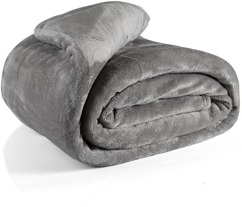 EHC Fleece Blanket Sofa Throw, Cozy Blanket Soft Fluffy Throws for sofa Large Bed and Couch Double, Grey, 150x200cm