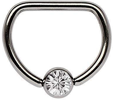 Nipple Piercing Titanium D-Ring 1,6 x 14 mm with 5 mm Stone Ball in Many Colors Selectable - Clear