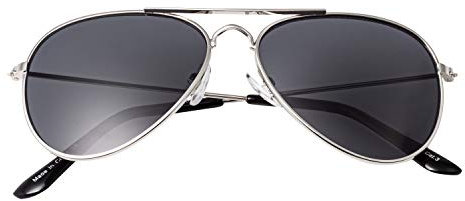 Ultra Kids Sunglasses - Classic Pilot Style UV400 Protection - Durable Metal Frames & Polycarbonate Lenses - Retro Look for Boys Girls - Stylish Sunglasses for Children - Silver with Black Lenses 3-9