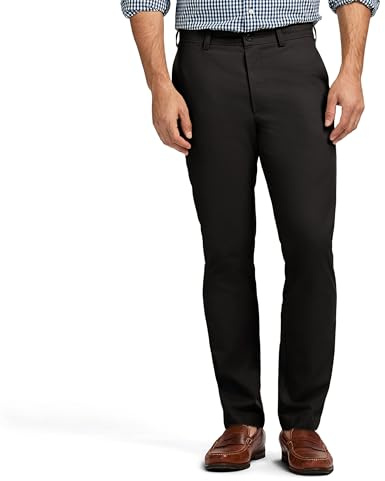 IZOD Men's American Chino Flat-Front Straight-Fit Pants, Black, 34W x 32L