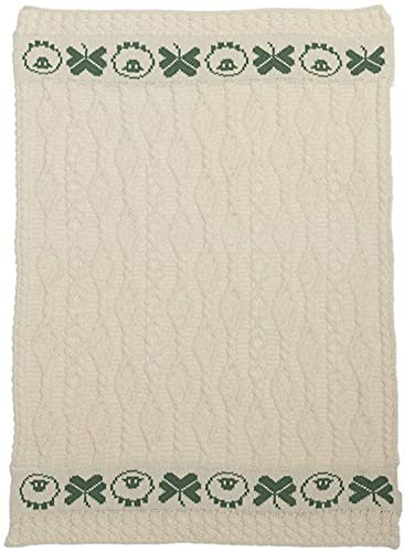 Carraig Donn aus 100% Merinowolle Irish Babydecke mit Schafen und Kleeblatt-Entwurf