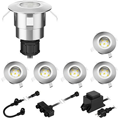 ledscom.de LED Boden-Einbauleuchte Atria für außen Aluminium warm-weiß, je 14lm, IP65, 40mm Ø 6er Set