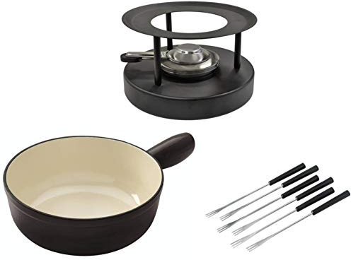 Käsefondue Set Caquelon Induktion Guss Ø 24 cm schwarz, 6 Gabeln, Rechaud Black