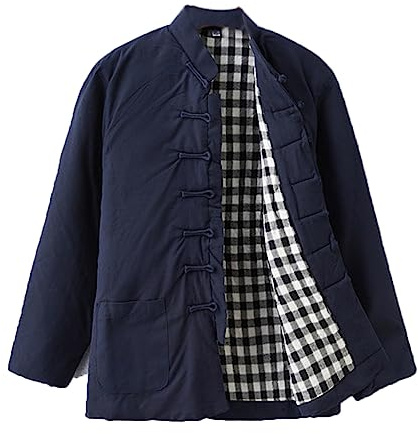 Hiver Tang Costume Vestes Coton Manteaux matelassés Hommes épais Tai Tai Chi Uniforme Manches Longue Manches Chinese Vêtements Traditionnels Chemise, Chemise de vête blue-3XL