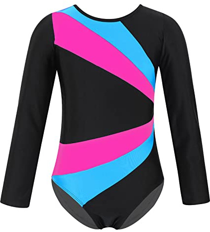 SEAUR - Turnanzug Mädchen Langarm Schwarz Kinder Gymnastikanzug 128 Tanzen Ballet Yoga Kleidung Klassisch Trikot Gymnastik 7-8 Jahre