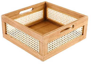 YAHUAN Gewebter Holzkorb Holzaufbewahrungsbox Dekorativer rustikaler Korb Bambuskorb mit integrierten Griffen für Küche, Speisekammer, Schrank, Büro, Schlafzimmer, rustikale Landhausdekoration (braun)