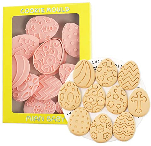 10 Pieces Cute Easter Egg Cookie Cutters Plastic Cookie Stamps Cookie Mould Press Easter Cookie Mould Set Baking Kitchen Tools(Easter C)