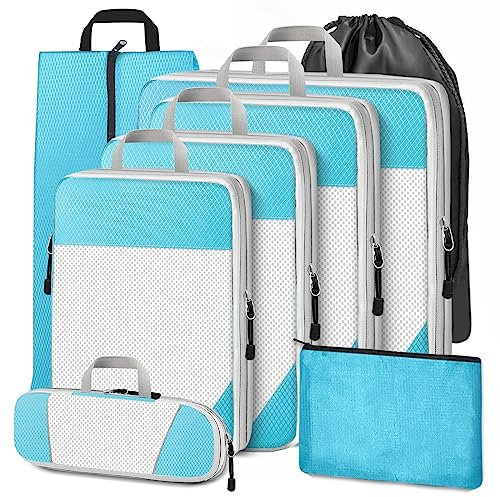 Cinnani Koffer Organizer Set, 8-Teilig Compression Packing Cubes, Packtaschen mit Kompression Packwürfel, Reise Kleidertaschen für Rucksack und Koffer, Kofferorganizer für Kleidung Unterwäsche Schuhe