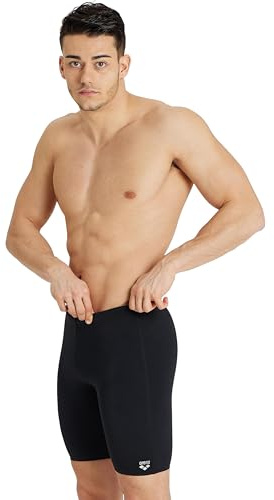 ARENA Feel Men's Dynamo Swim Jammer Athletic Swimwear Knee-Length Swimsuit Sports Bathing Suit Stretchy Swim Trunks Beach and Pool, Black, US Size 34