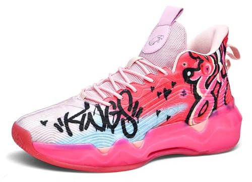 Uhclrr Herren Basketball Schuhe Gym Sportschuhe Anti Rutsch Basketball Schuhe Outdoor Jungen Basketball Schuhe(44 EU, Pink)